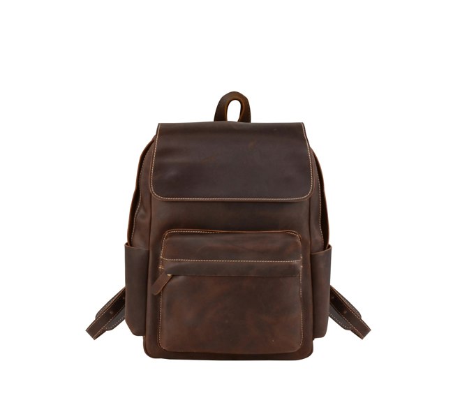 Touribag Vintage Look Leather Backpack - Dark Brown