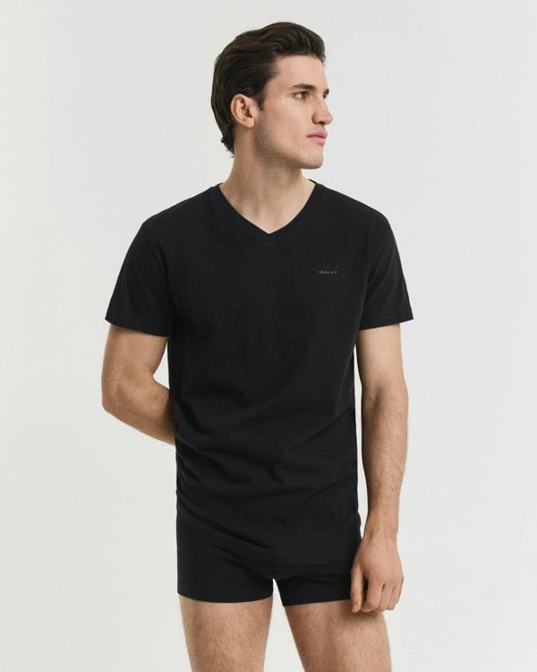 GANT Mens V-Neck T-Shirt 2-Pack - 5 Black
