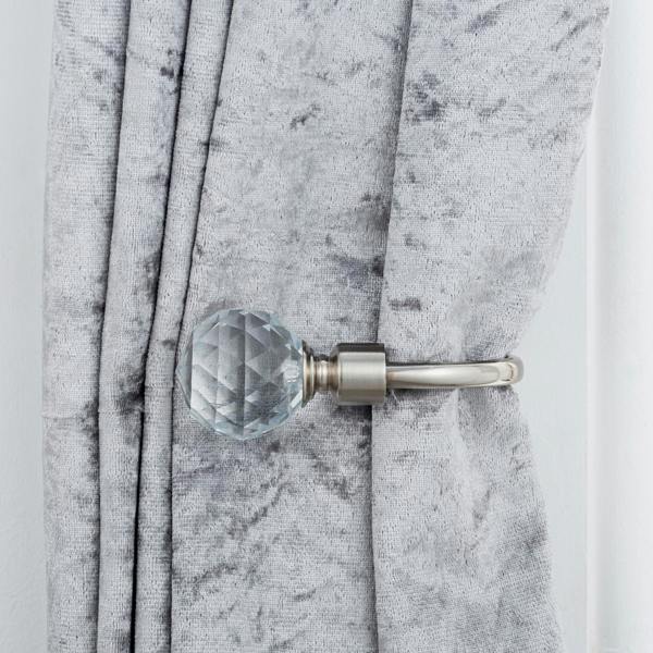A.Unique Home Pair of Gem Crystal Metal Holdbacks (Pair of Holdbacks) - Brushed Steel