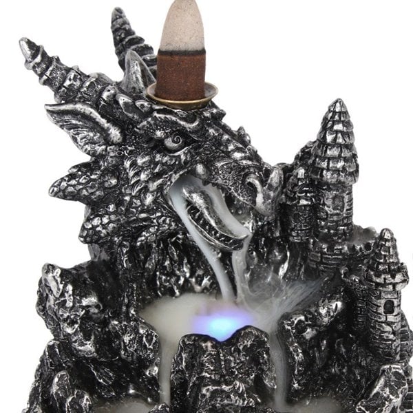 Serano Silver Dragon Backflow Incense Burner With Light