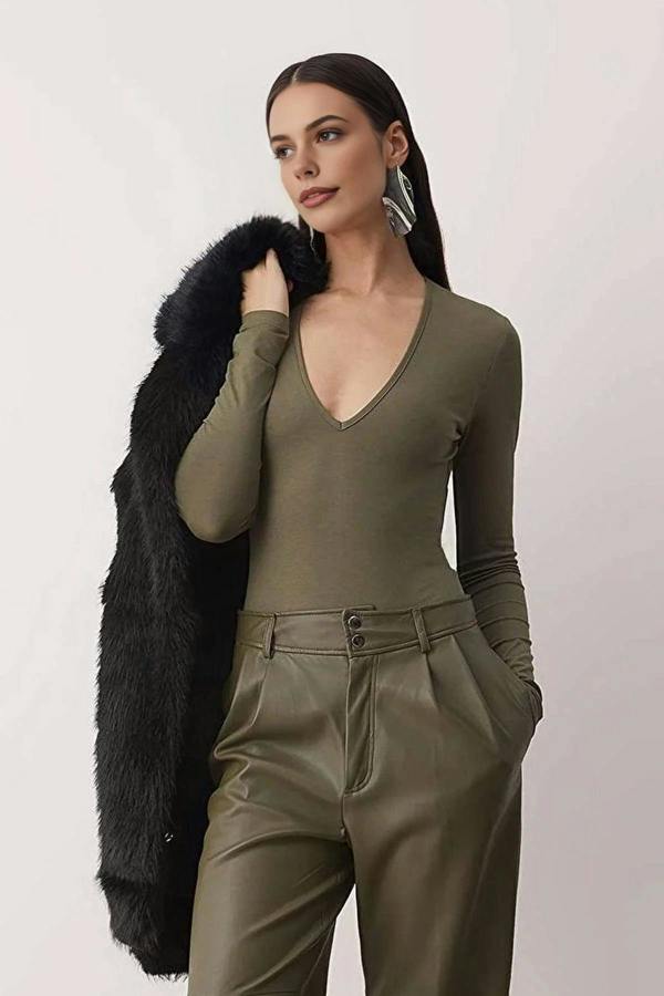 WOVCOR Deep V-Neck Knit Bodysuit