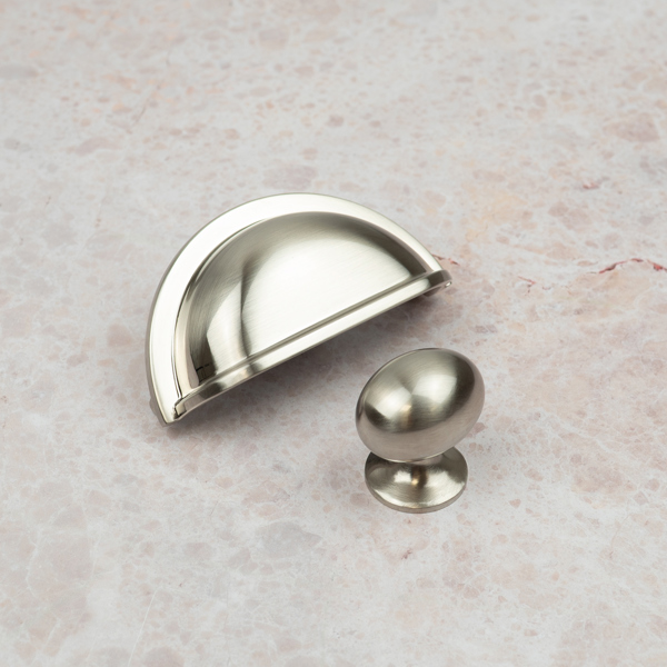Handle & Home Brushed Nickel Classic Style Cup Handle and Coordinating Knob