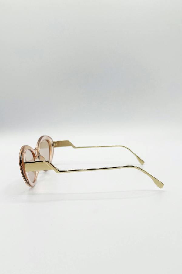 Cat Eye Metal Side Detail Sunglasses In Champagne - svnx