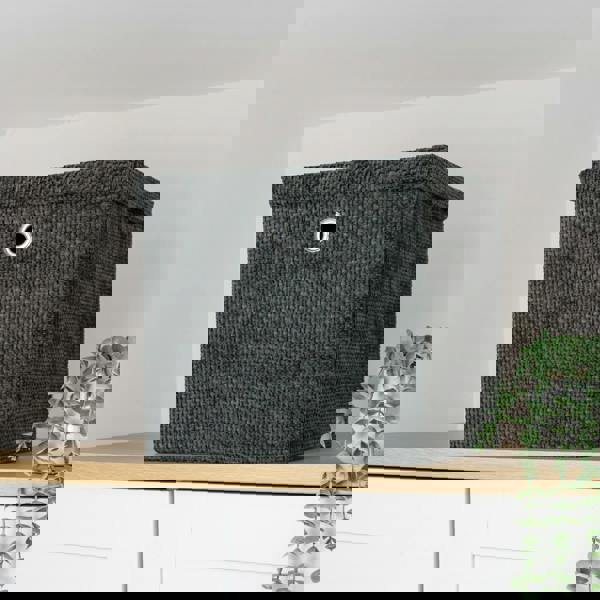 JVL Metro Foldable Fabric Storage Cube with Lid for Home Organisation, Black