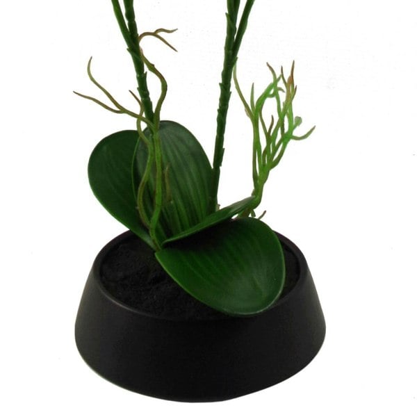 Leaf 43cm Pink Yellow Artificial Orchid in Ceramic Planter