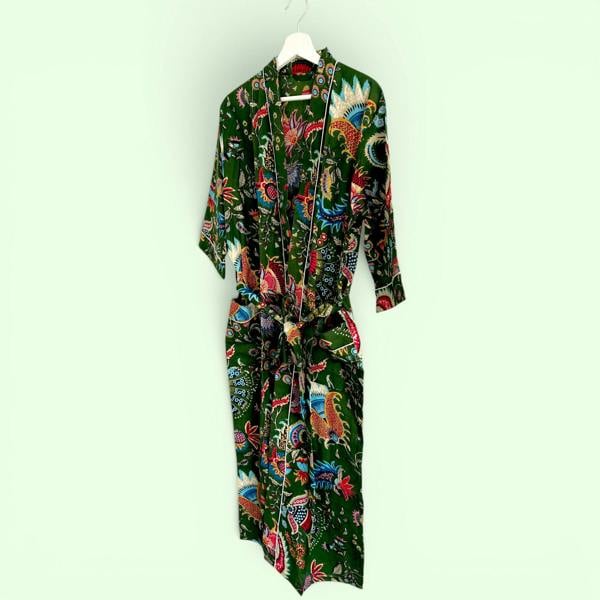 Hayley & Co Green Floral Block Print 100% Cotton Dressing Gown