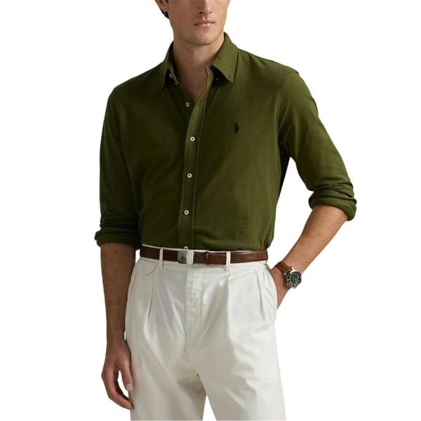 Ralph Lauren Mens Premium Cotton Button-Down Shirt - New Olive - 