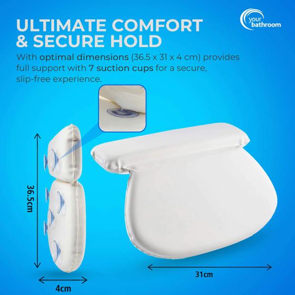 Your Bathroom Bath Pillow, Bath Cushion with 7 Suction Cups, NonSlip Bath Pillows for Head & Neck Support For Relaxation