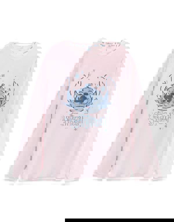 Disney Womens Pink Stitch Long Sleeve Long Leg Pyjama Set