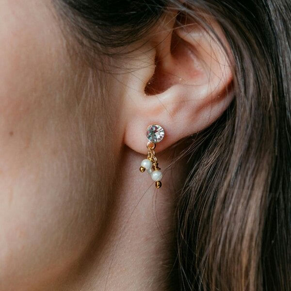 The Colourful Aura Silver Tiny Pearl Poth Zircon Screw Summer Dangle Dainty Drop Stud Earrings - Gold - Gold