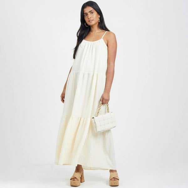 Brave Soul Cream Smock Tiered Midi Dress - Cream Image 1