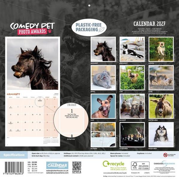 Comedy Pet Photography Awards Calendar 2027, Wall Calendars, Month To View, Humour, Gift