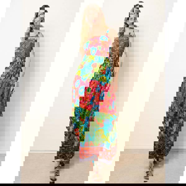 Blue Vanilla Tropical Beaded Detailed Tiered Maxi Dress