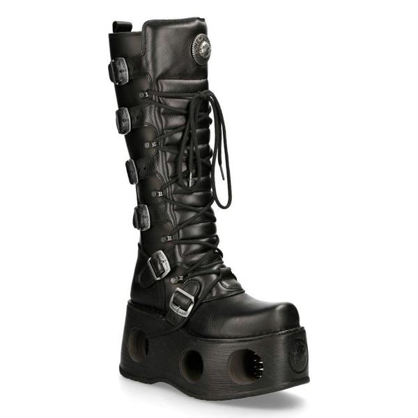 New Rock M-272-S2 Neptuno Metallic Knee High Black Leather Gothic Boots