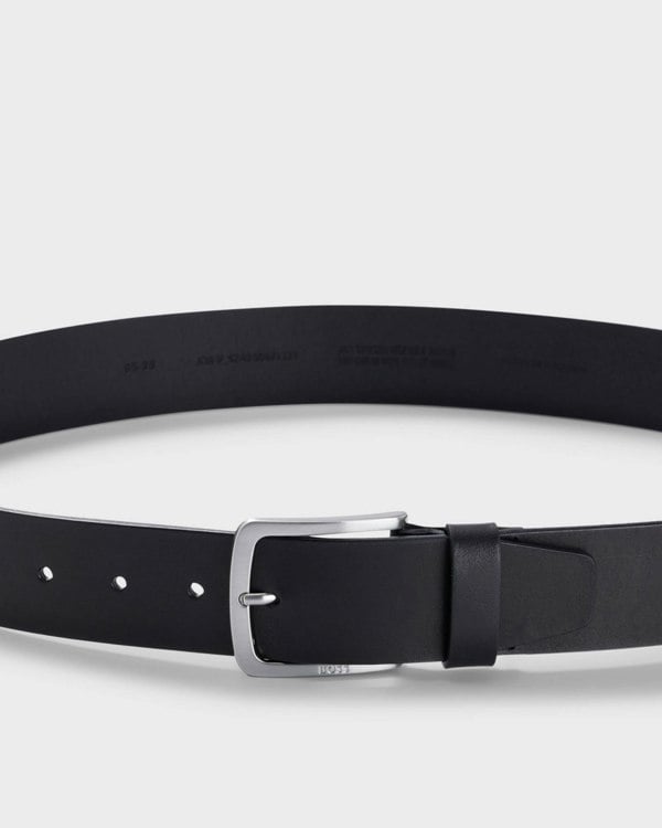 BOSS Orange Jor-V Mens Italian-Leather Belt With Logo-Engraved Buckle - Black 001