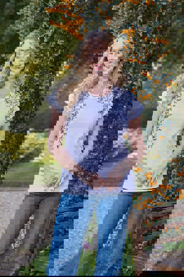 Embellished Glitter Leaf Print Top