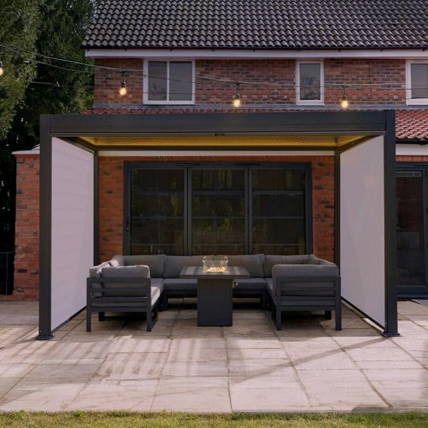 Monstershop Anthracite Aluminium Pergola With White Blinds & LED Lights - 3m x 4m
