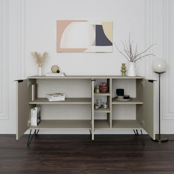 Decortie Clara Sideboard Cabinet Modern Storage Shelves Hairpin Legs 142cm