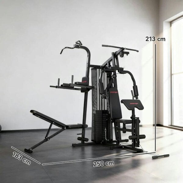 All-in-One Home Gym Machine, Multifunctional Power Cage with 69 kg Weight Stack and Pulley System, Black