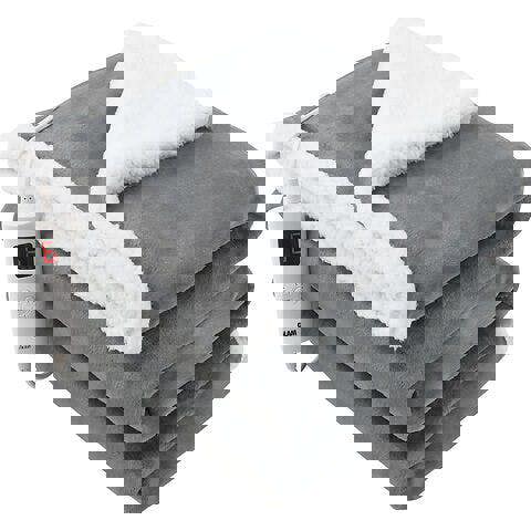 GlamHaus Heated Throw Electric Blanket 6 Heat and 3 Timer Auto Shut Off - Digital Control - Machine Washable - Dark Grey