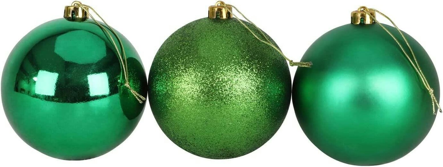 Shatchi 15cm Shatterproof Christmas Bauble Set, 3 Pack Dark Green Tree Decorations with Glitter, Matte and Shiny Finishes