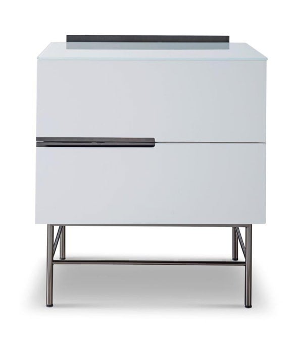 White Lacquer & Dark Chrome Two Drawer Chest by Gillmore