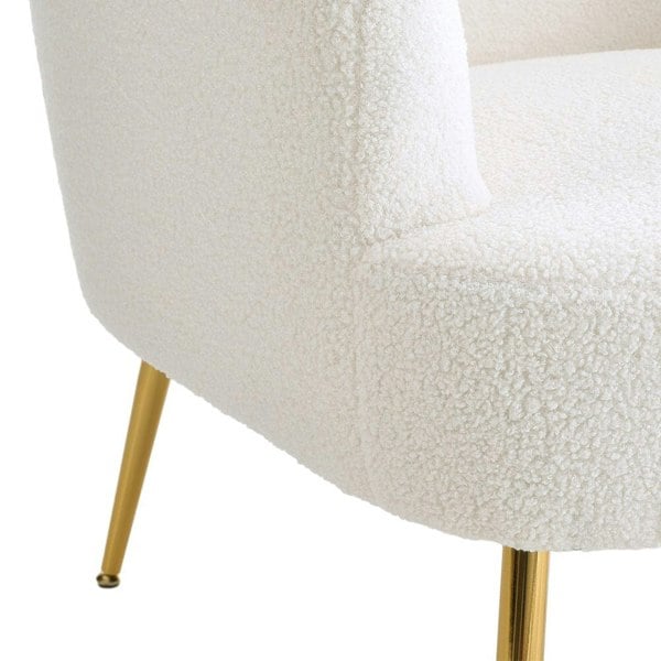 White Boucle Teddy Fabric Armchair with Metal Legs Tub Chairs Living and Home