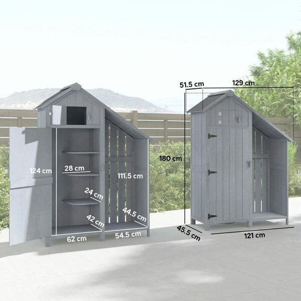Garden Outdoor Storage Shed 3 Shelves Tilt Roof w/ Firewood Rack Log Carrier, 129L x 51.5W x 180H cm