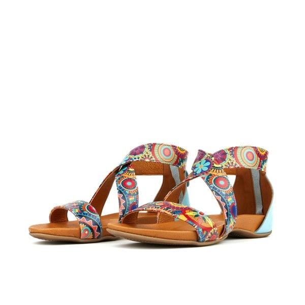 Embassy London Isabella - Blue Signature - Women's covered heel flat criss cross leather sandal