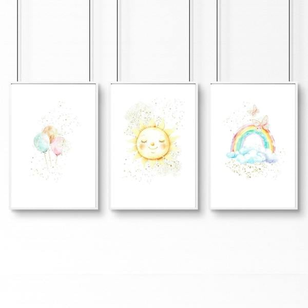 Nursery Rainbow Decor | Set of 3 wall art prints