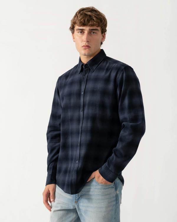 BOSS Orange Rickert Mens Long Sleeve Check Shirt - Dark Blue 404 | CHO | Designer Mens,Shirts,Long Sleeve