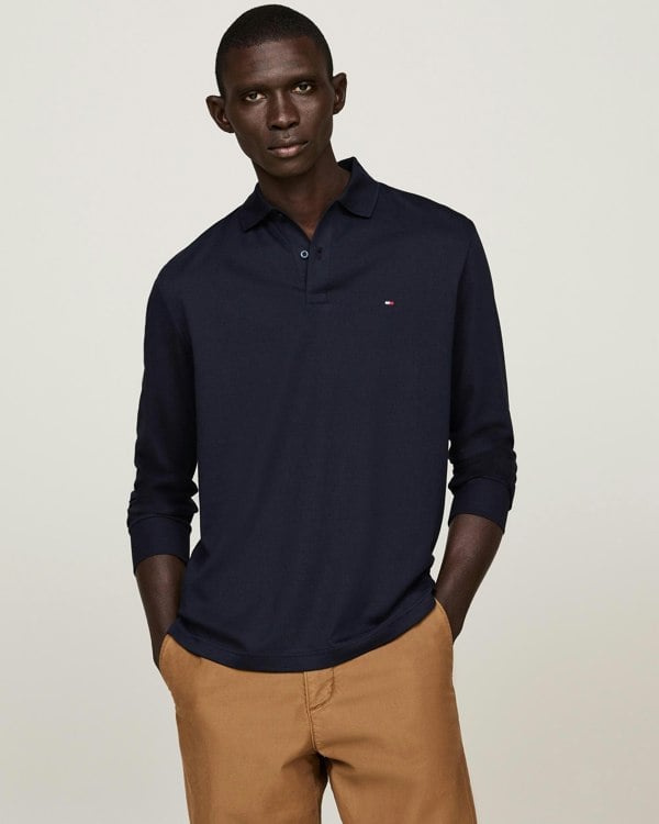 Tommy Hilfiger Liquid Cotton Mens Long Sleeve Polo - Desert Sky