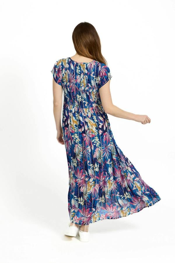 Mudflower Leaf Print Shirred Bodice Midi Dress