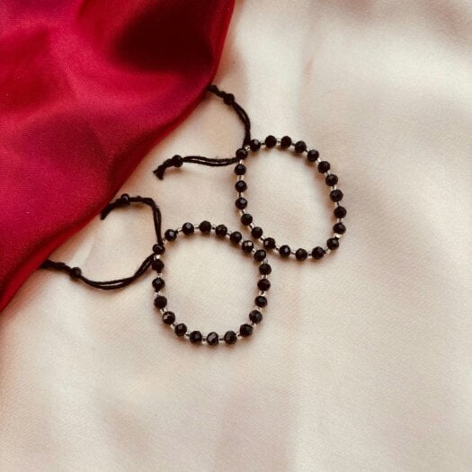 The Colourful Aura Adjustable Silver Black Beads Nazaria Bracelet For Kids and New Borns