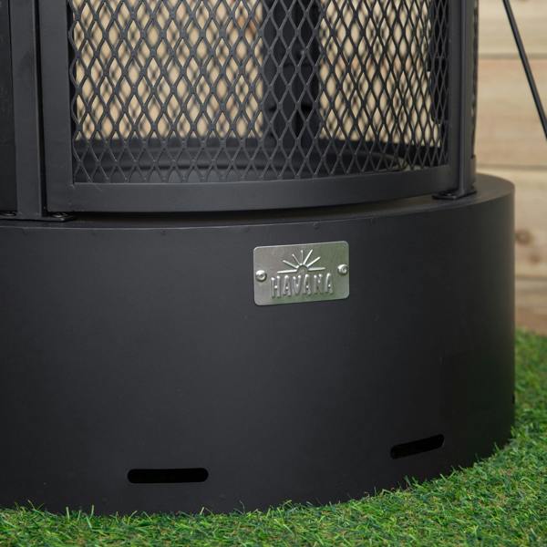 Samuel Alexander 80cm Black Steel Firedancer Chiminea Fire Pit with Fire Poker