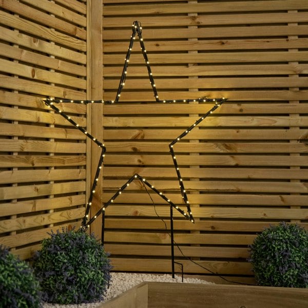Samuel Alexander 90cm Light up Dewdrop Metal Christmas Star with Garden Stake & Warm White LEDs