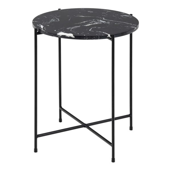 Furniture To Go Avila Side Table with Black Polished Marble Stone 42x45cm