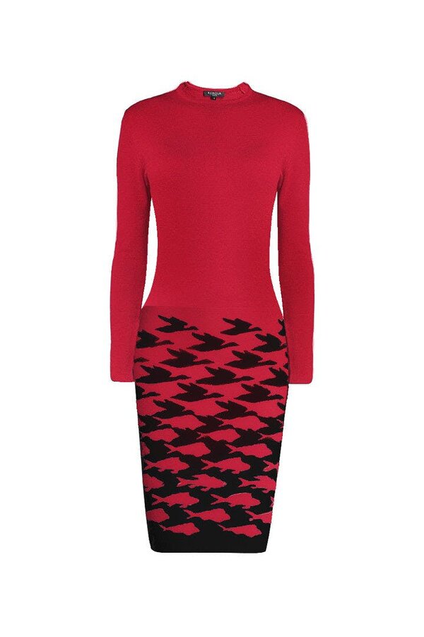 Sea & Sky merino wool knitted jacquard dress in red