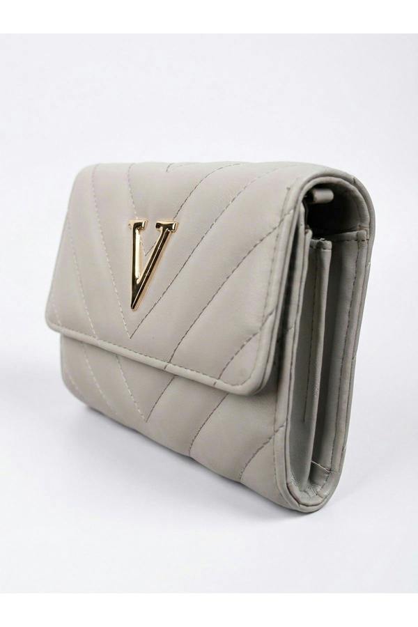 Genevieve Quilted Chevron Pattern Flap Clutch - Grey