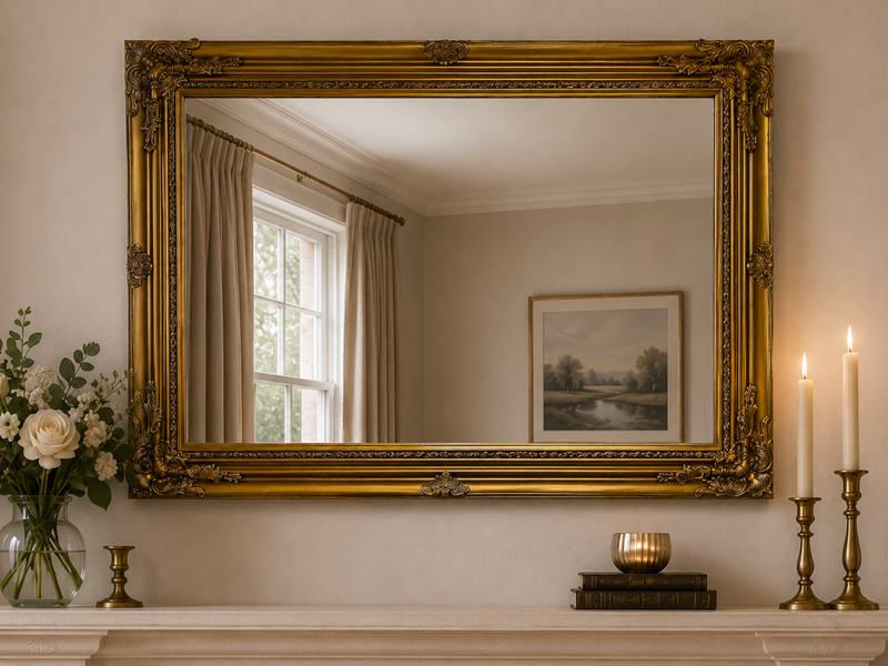 Downton Interiors Large Antique Gold Wood Frame Wall Mirror 90cm x 65cm
