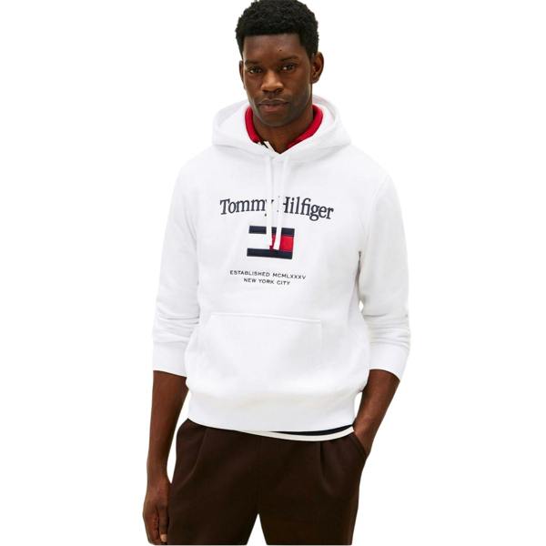 Tommy Hilfiger Mens Embroidered Relaxed Fit Pullover Hoodie - White - 