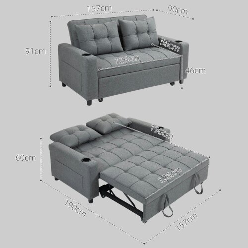 Wyld Haus Rireel Diha Dark Grey Upholstered 2 Seater Pull Out Sofa Bed