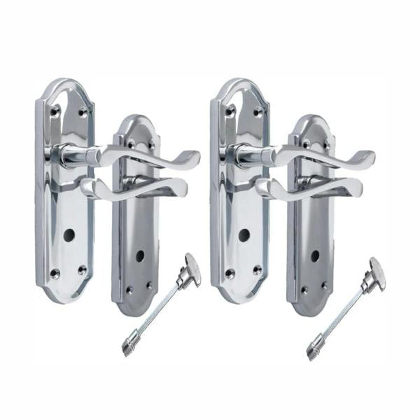 EDH Door Hardware Chrome Door Handles - Askworth Internal Door Handles with Bathroom Sash