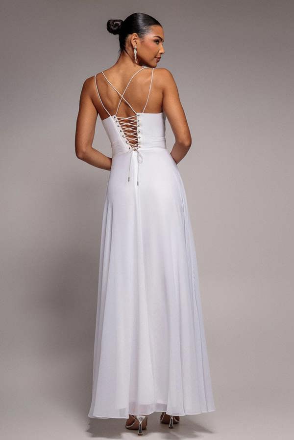 Chiffon Cowl Twisted Rope Strap Lace-up Flared Maxi Dress - Ivory DR4937