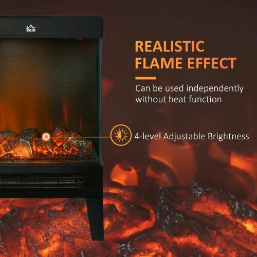 Bobobiy 180° Charming Electric Fireplace Heater, Quiet Freestanding Stove with LED Flame Effect, Level-less Temperature Control, 1000W/2000W, Black