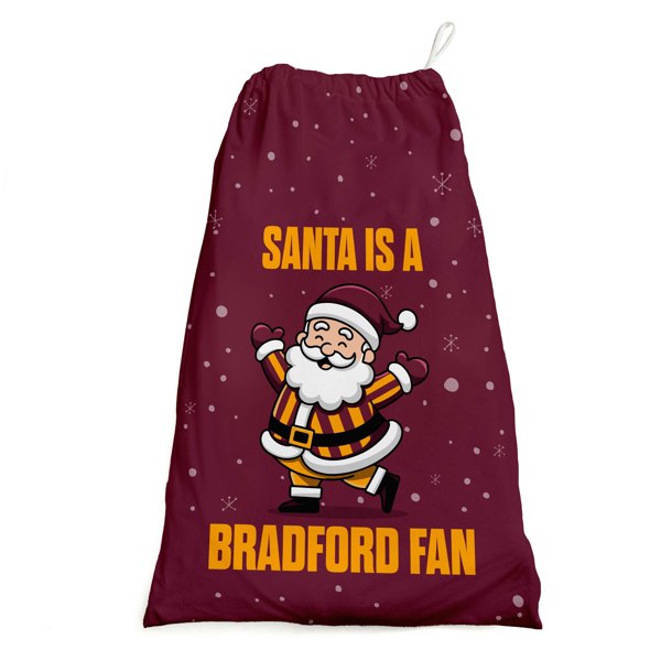 BritishmadeGifts Santa is a Bradford Fan - Football Fan Santa Sack