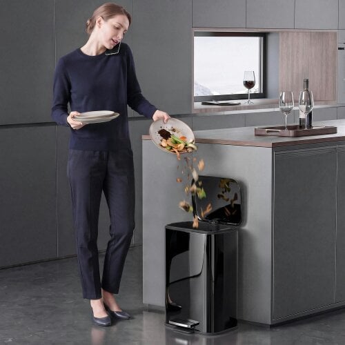 HOMCOM 20L Kitchen Bin, Pedal Bin with Removable Bucket, High Gloss Black
