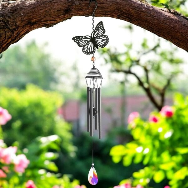 EDH Door Hardware Silhouette Butterfly Wind Chime - Elegant Black Design for Garden Décor
