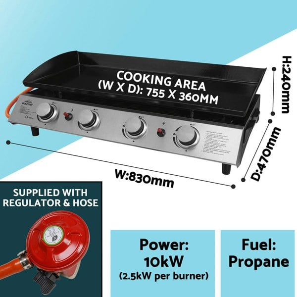 4 Burner Portable Flat Top Plancha Grill & Cover Set - Stainless Steel Camping - LoopsDirect