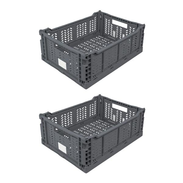 JVL STACKIT - Plastic Foldable Storage Crate - 14.5L - Grey